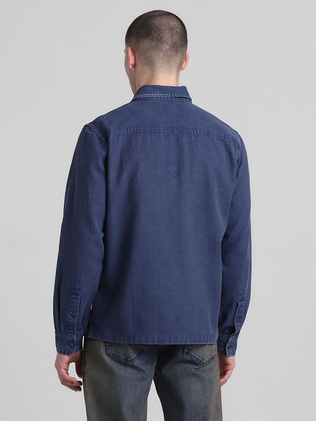 Blue Zip-Up Oversized Shirt