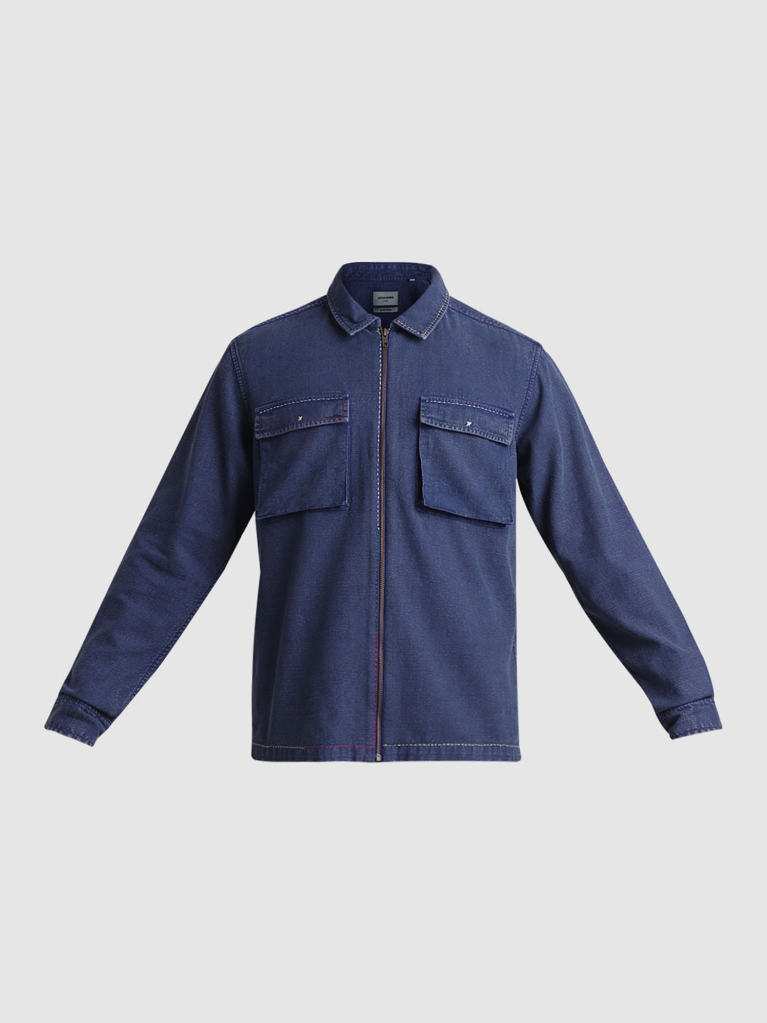 Blue Zip-Up Oversized Shirt