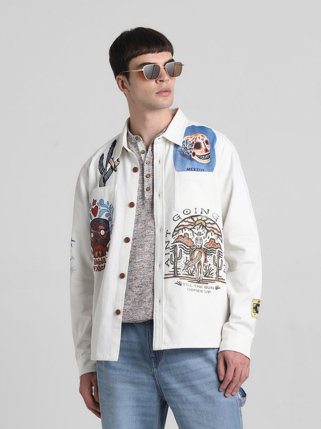White Graphic Print Oversized Shirt - S