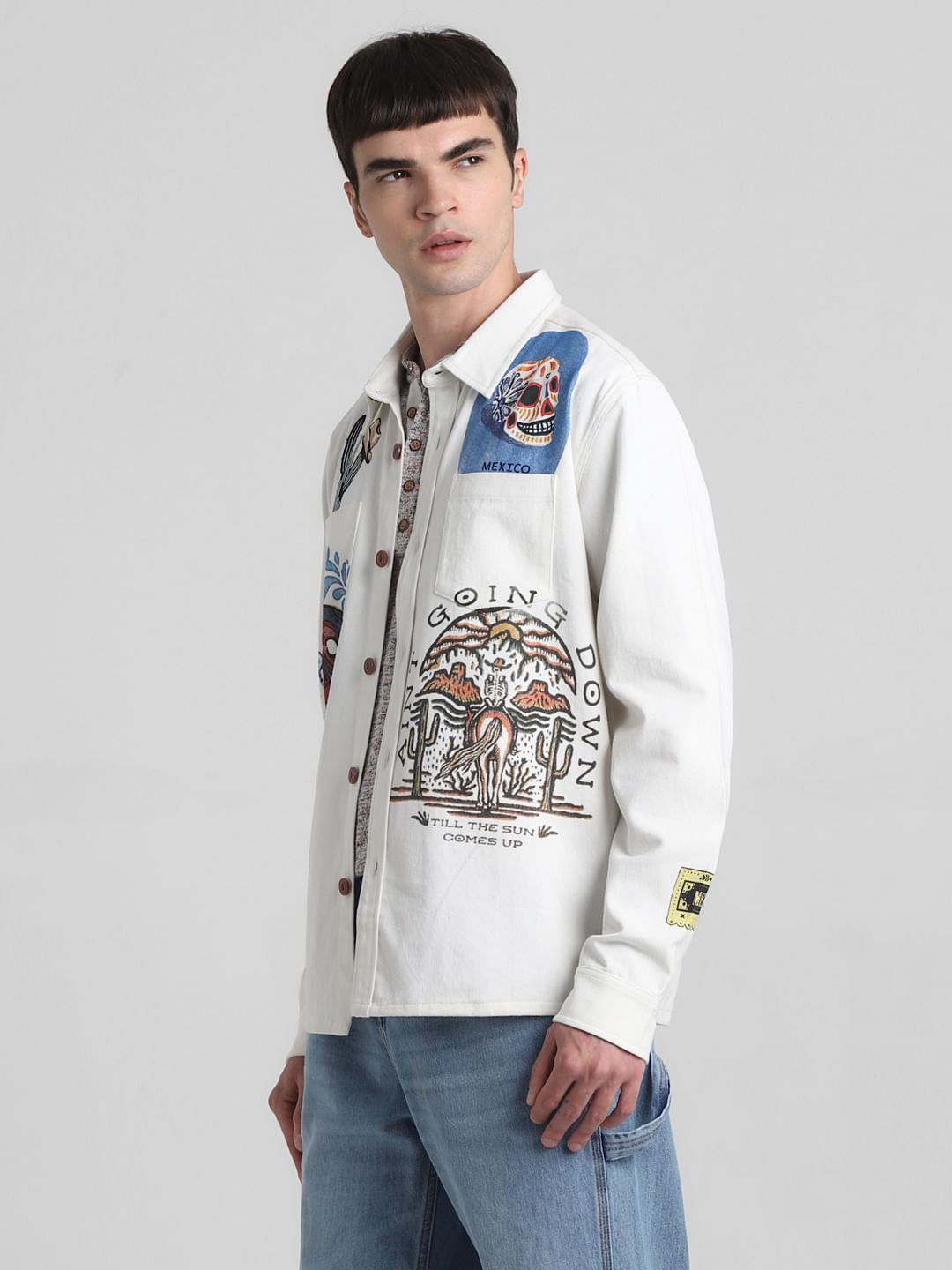 White Graphic Print Oversized Shirt