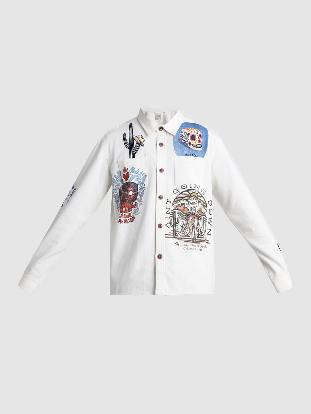 White Graphic Print Oversized Shirt