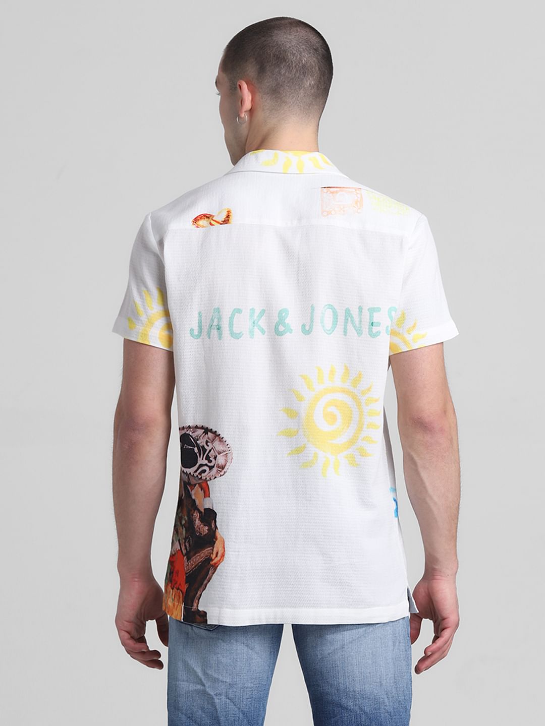 White Printed Short Sleeves Shirt