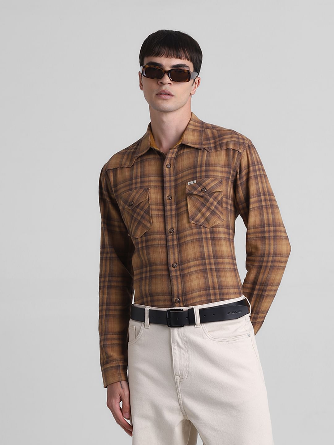 Brown Check Full Sleeves Shirt