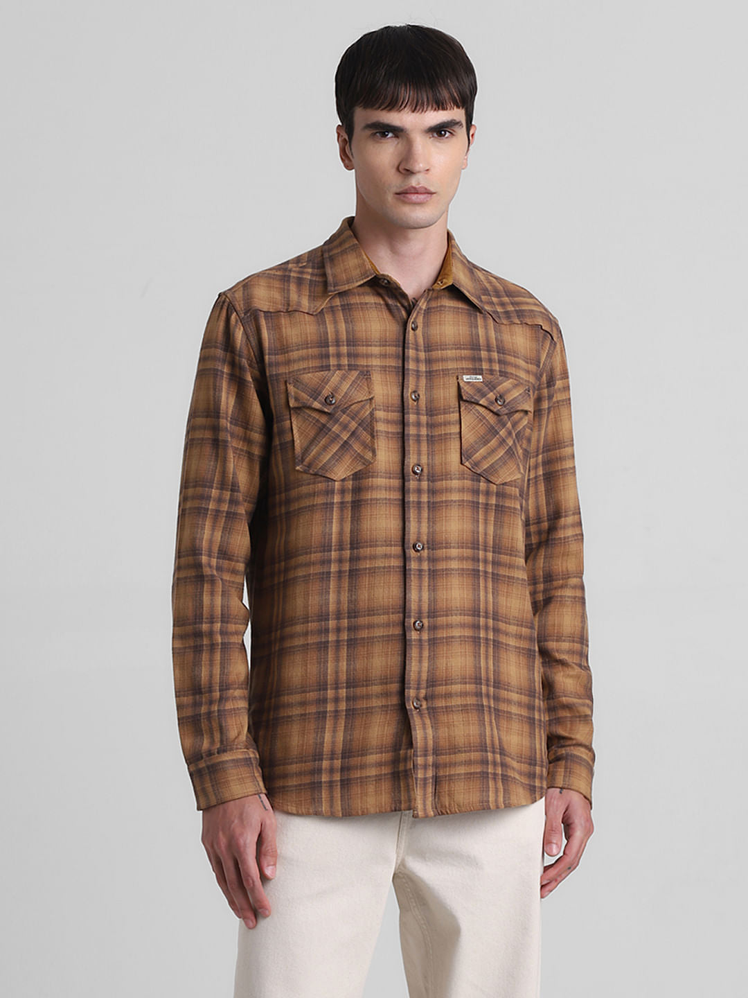 Brown Check Full Sleeves Shirt