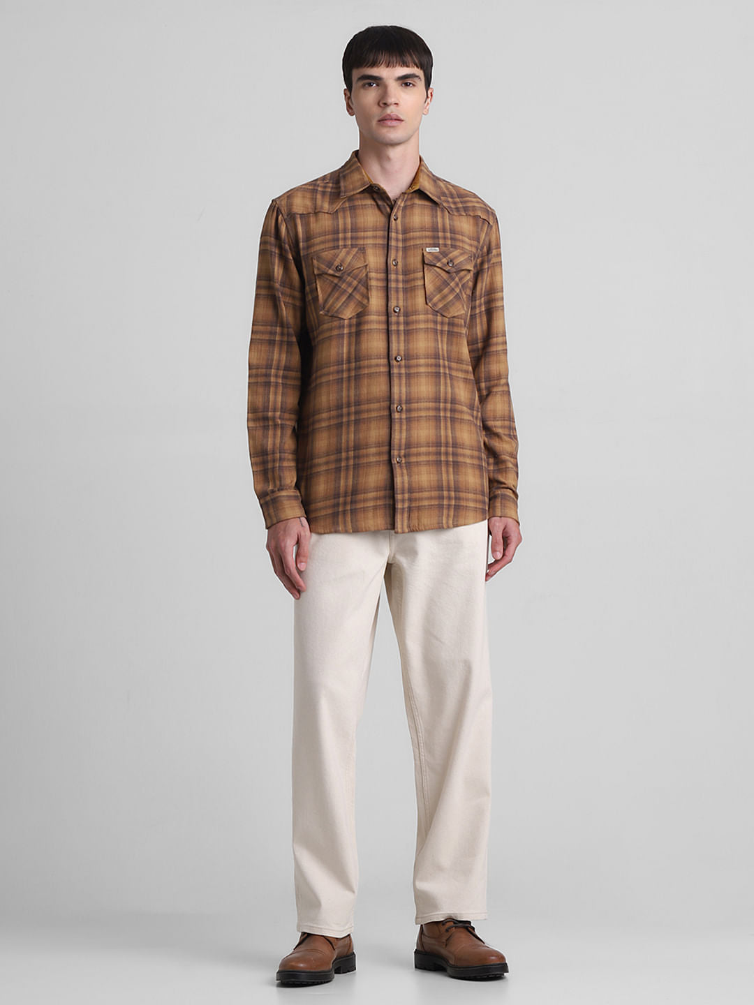 Brown Check Full Sleeves Shirt