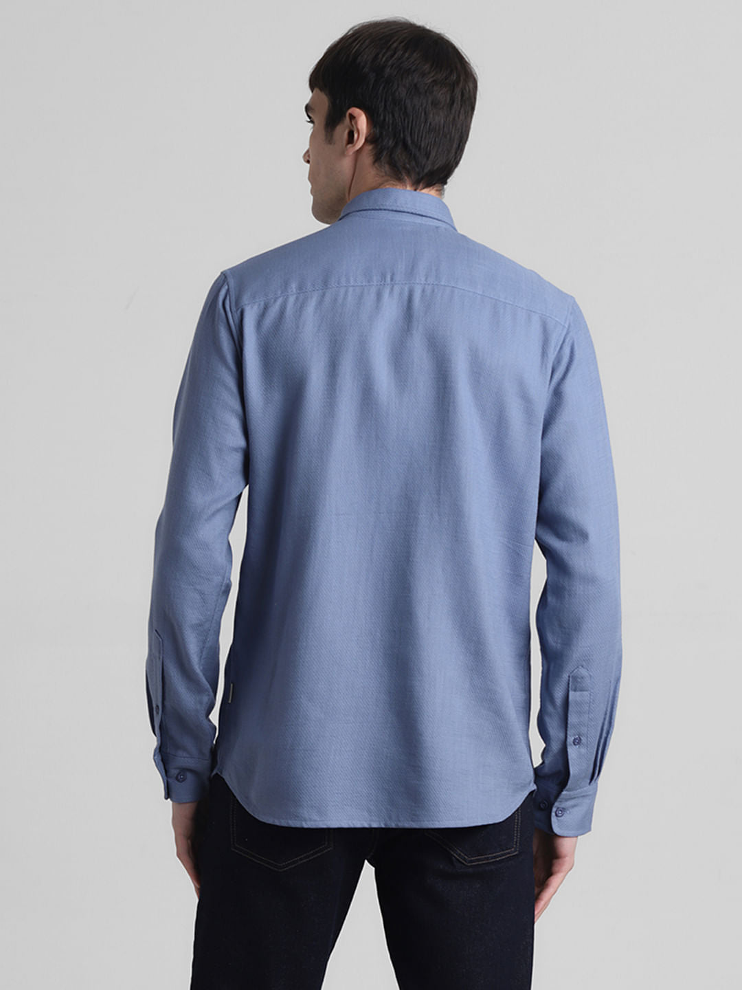 Blue Dobby Cotton Full Sleeves Shirt