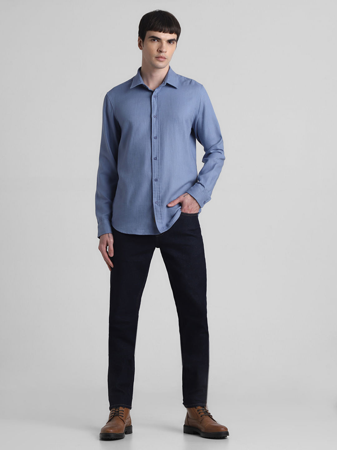 Blue Dobby Cotton Full Sleeves Shirt