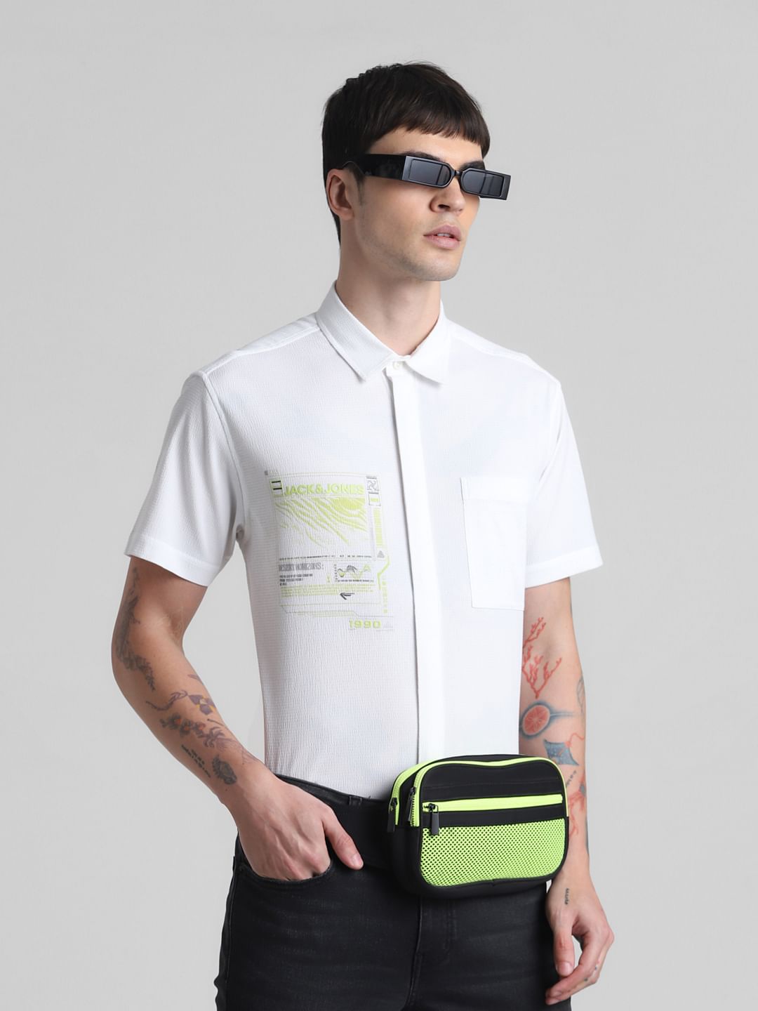 White Printed Short Sleeves Shirt
