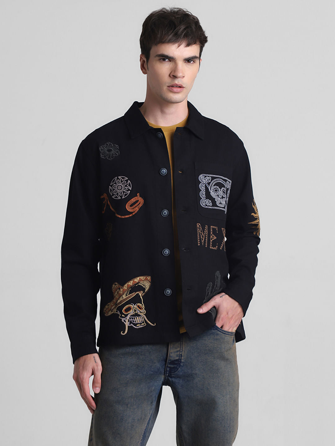 Black Embroidered Oversized Full Sleeves Shirt