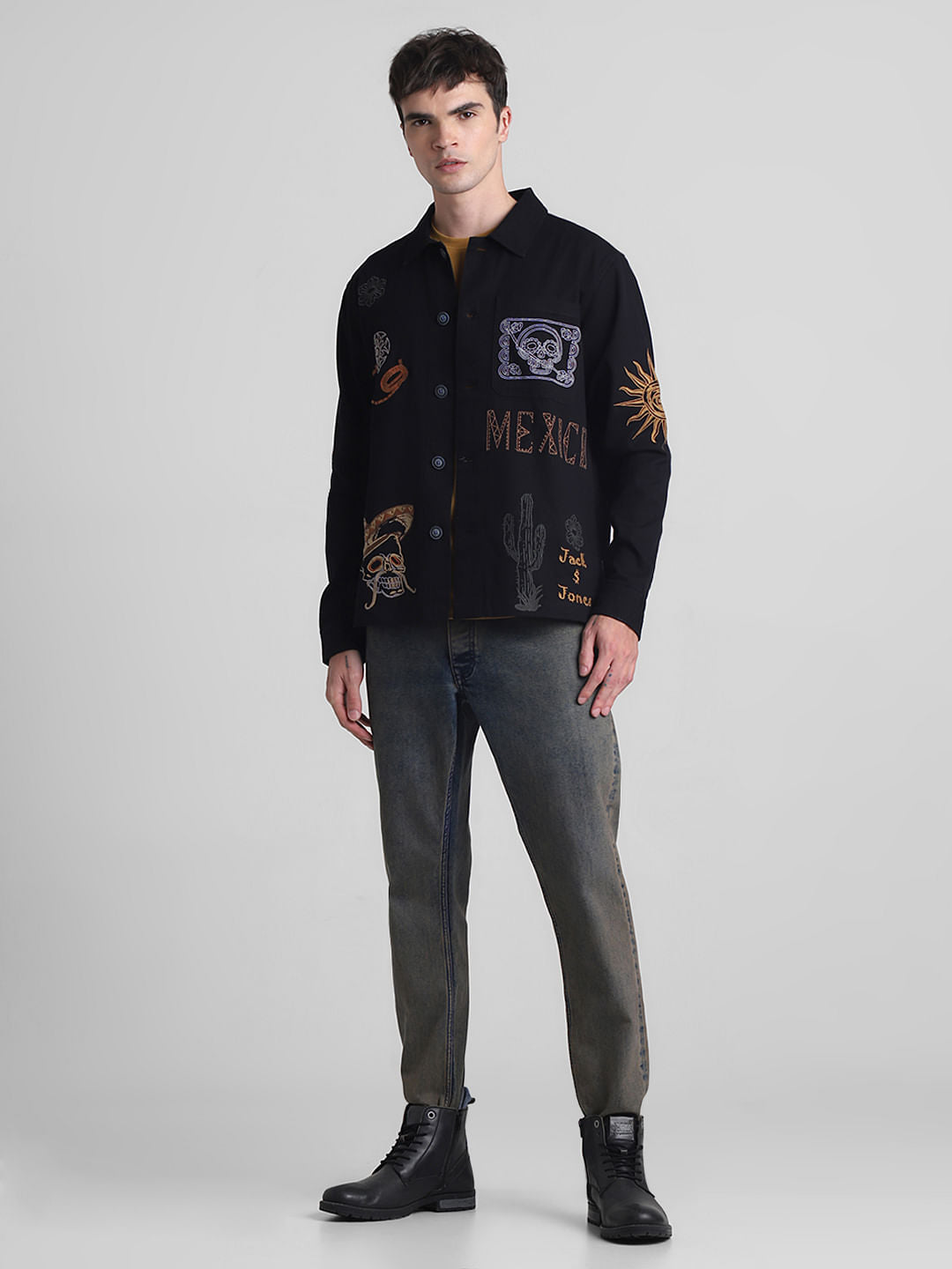 Black Embroidered Oversized Full Sleeves Shirt