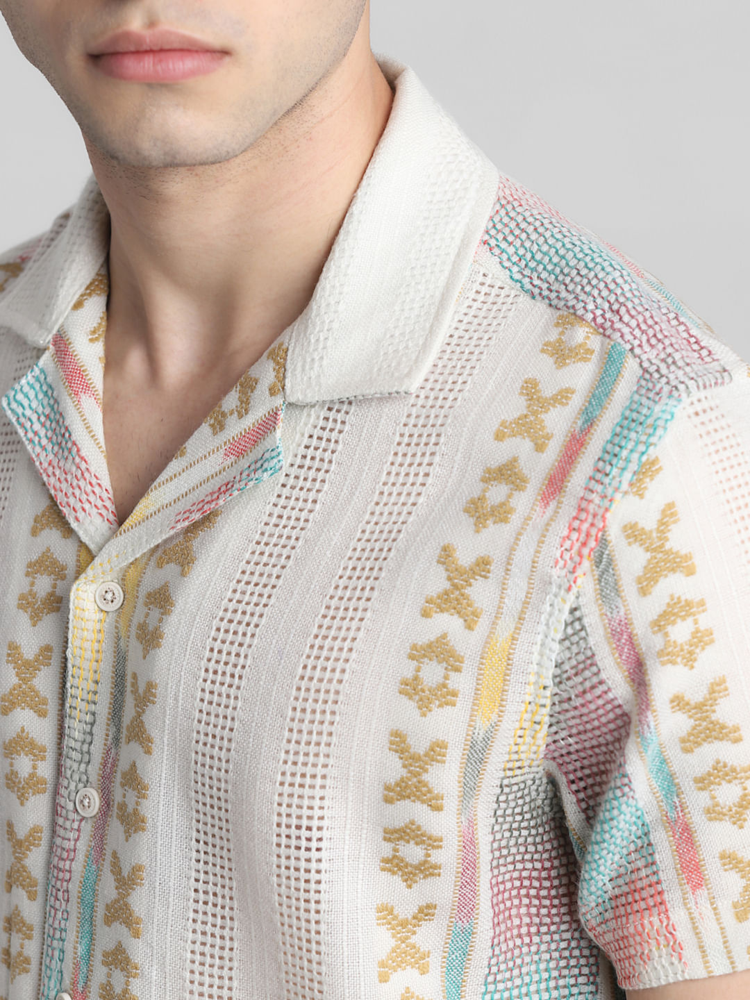 Beige Printed Jacquard Shirt