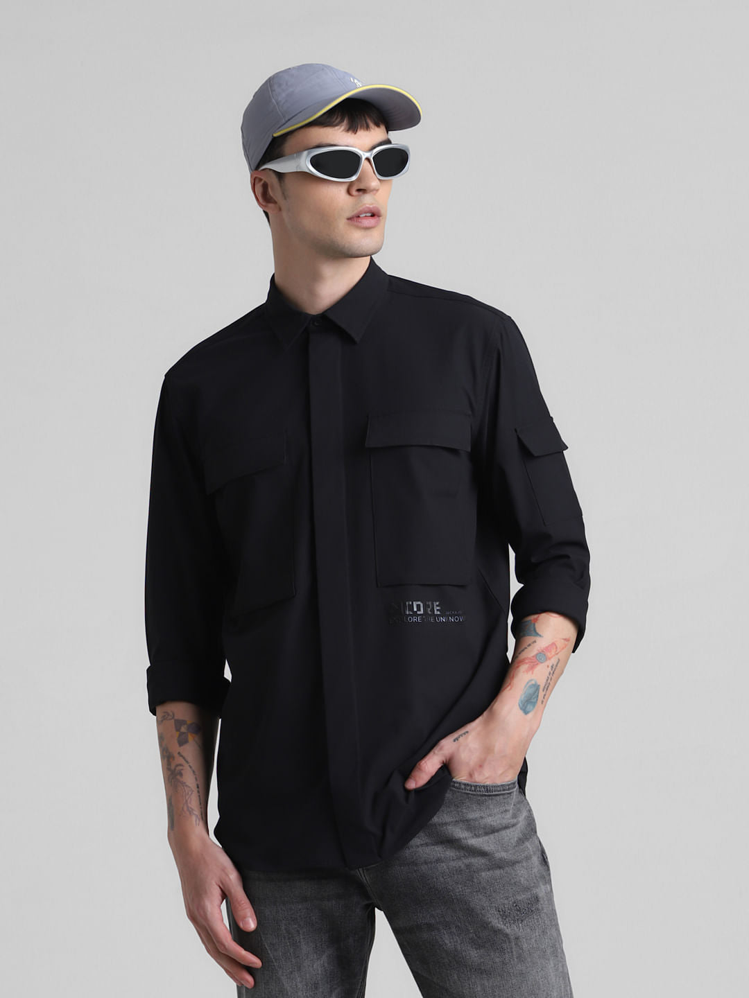 Black Oversized Pocket Shirt - S