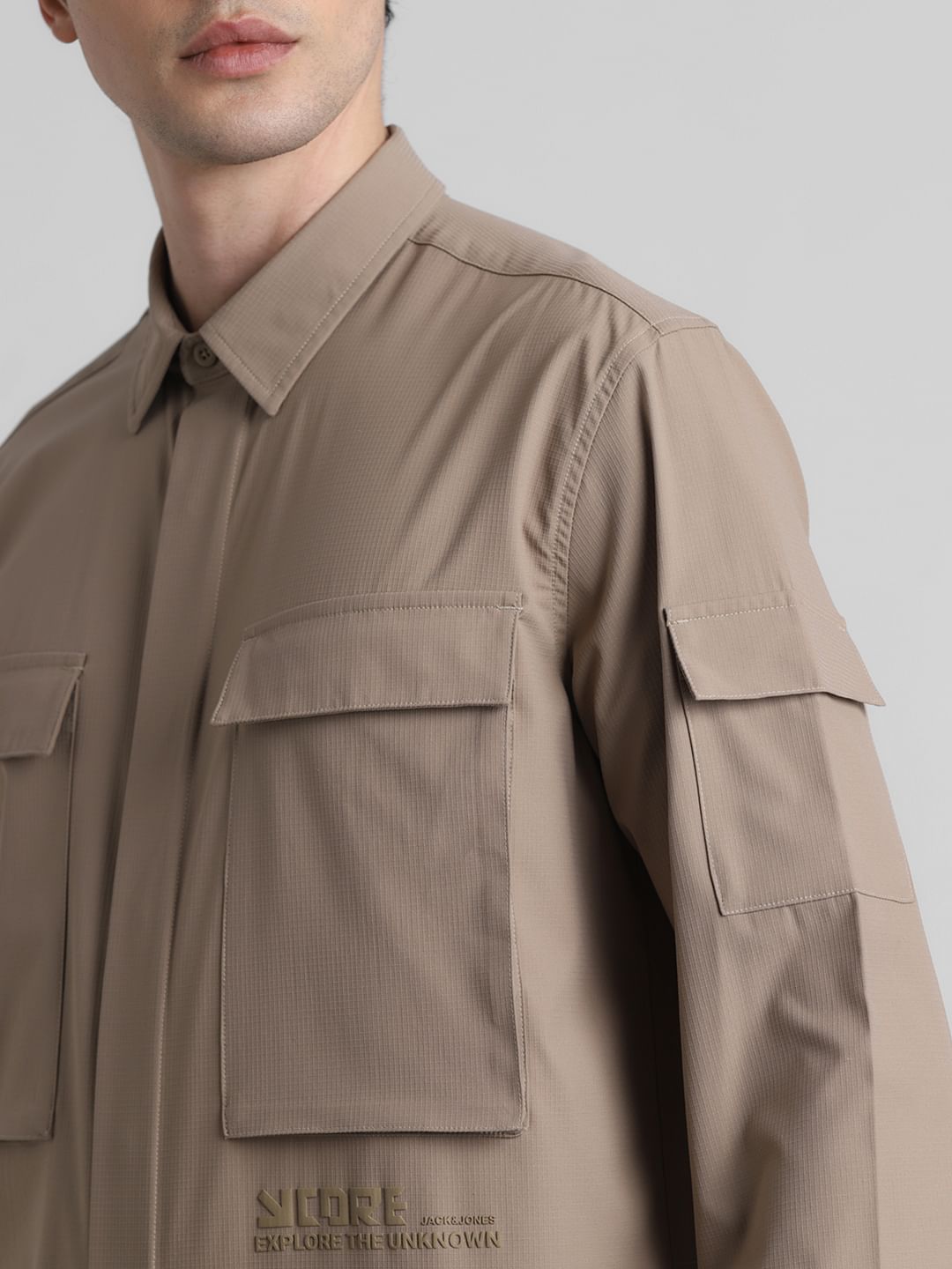 Beige Oversized Pocket Shirt