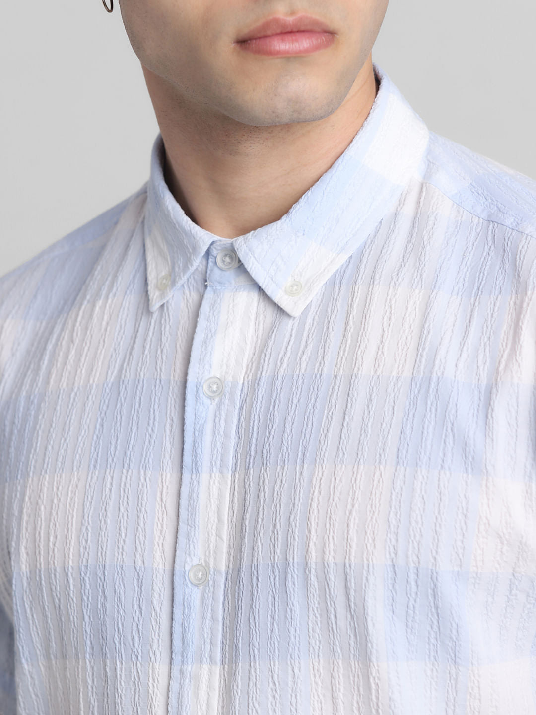 Light Blue Check Short Sleeves Shirt