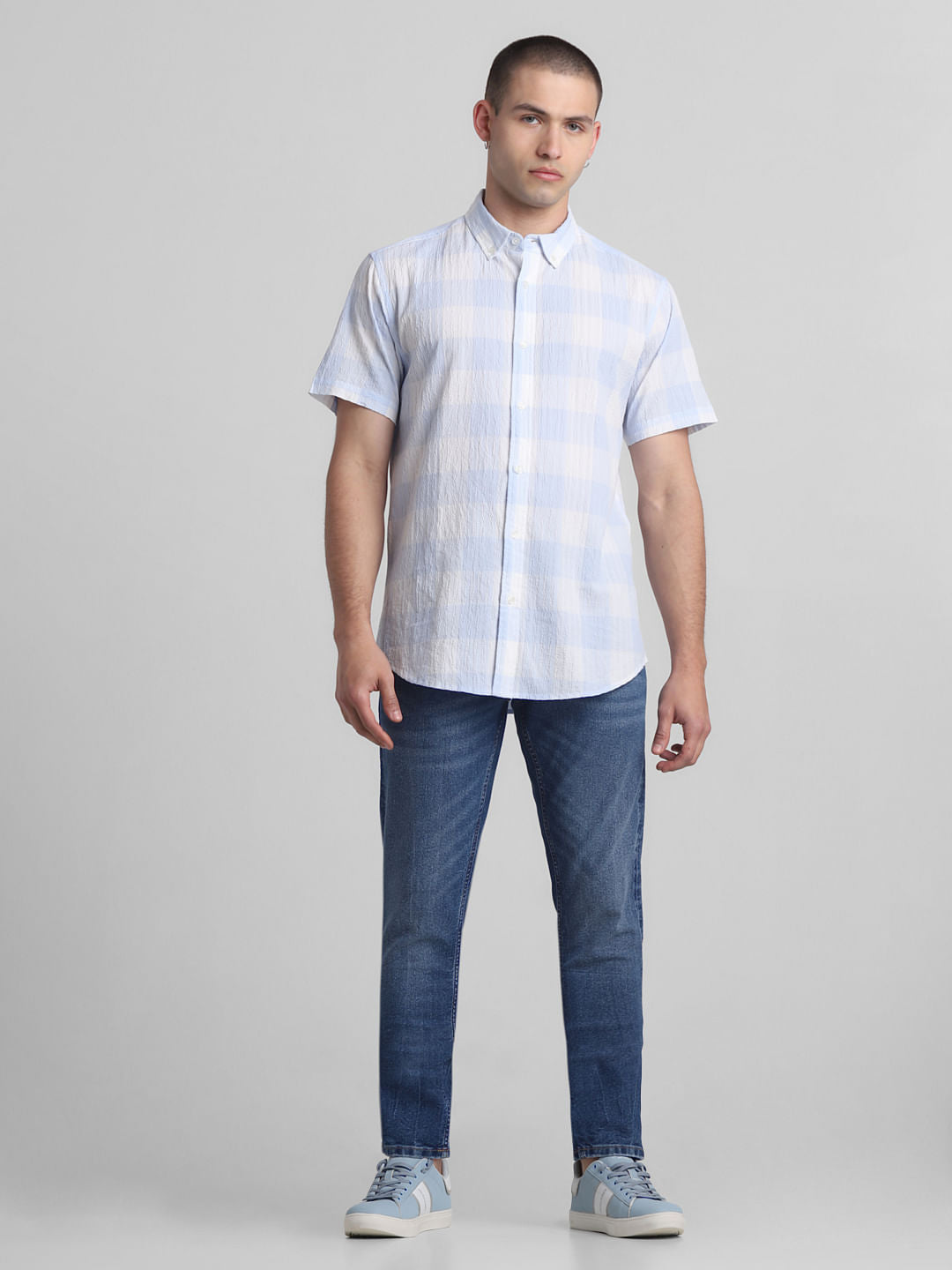 Light Blue Check Short Sleeves Shirt