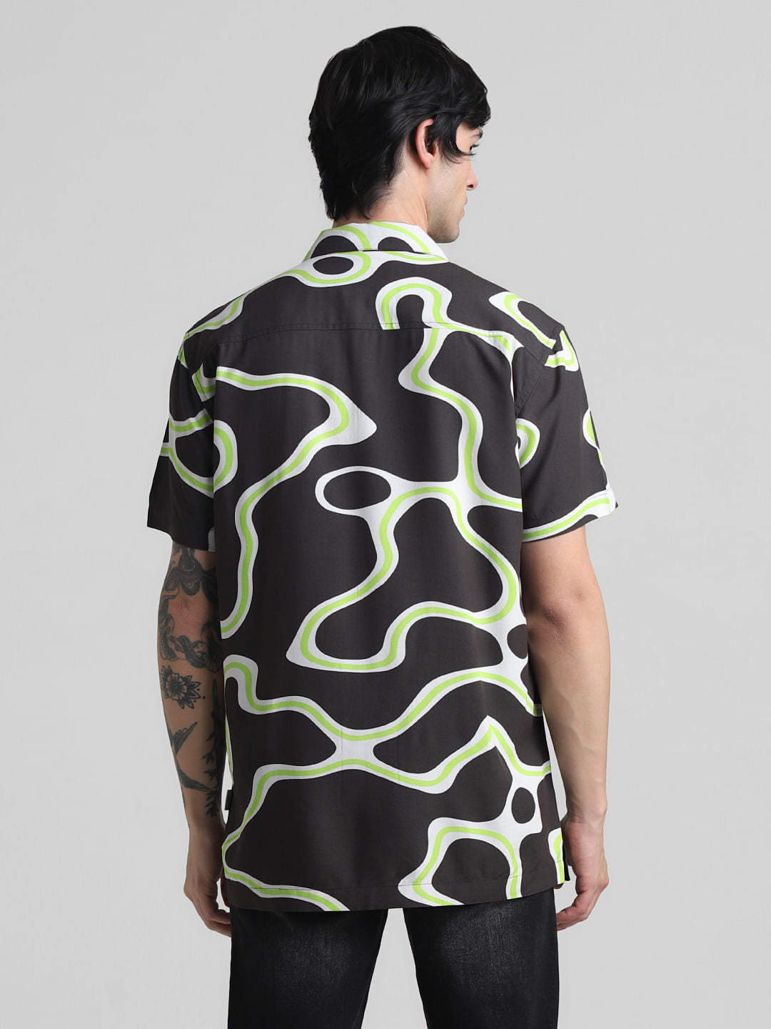 Dark Grey Printed Short Sleeves Shirt