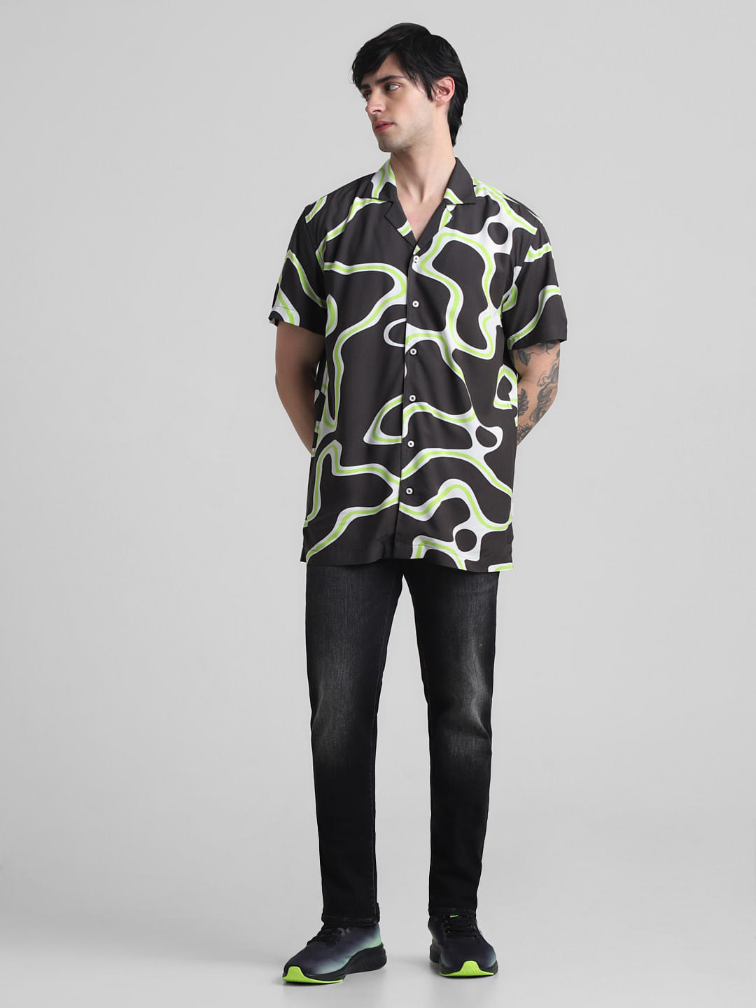 Dark Grey Printed Short Sleeves Shirt