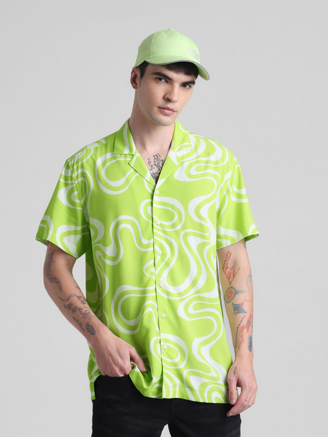 Neon Green Abstract Print Shirt - M