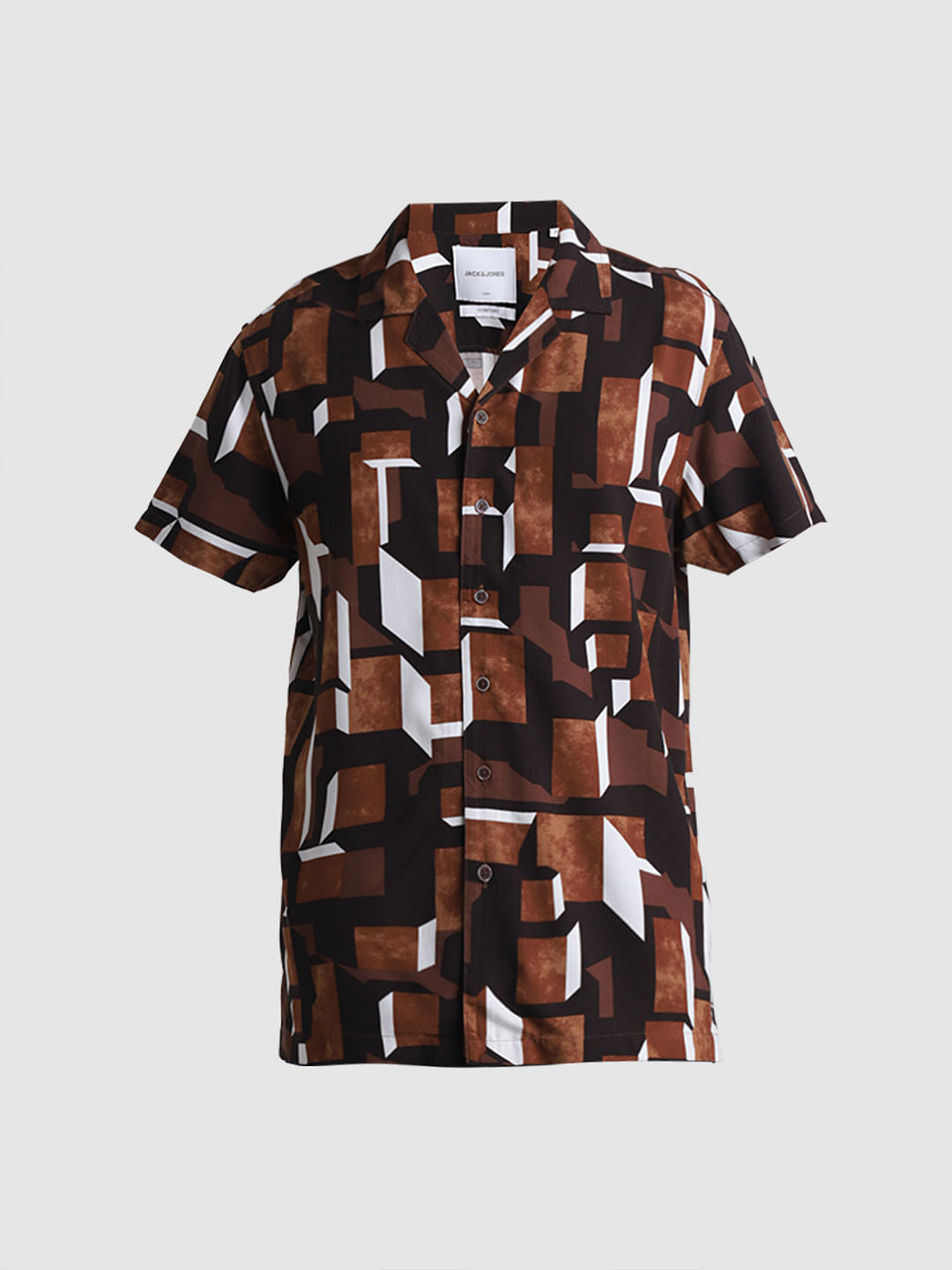 Brown Printed Short Sleeves Shirt