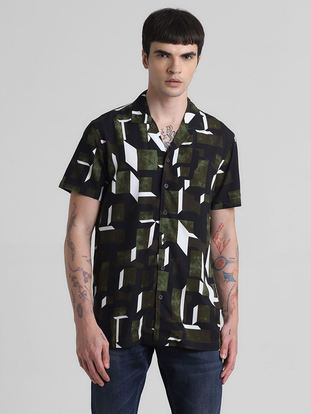 Green Printed Short Sleeves Shirt