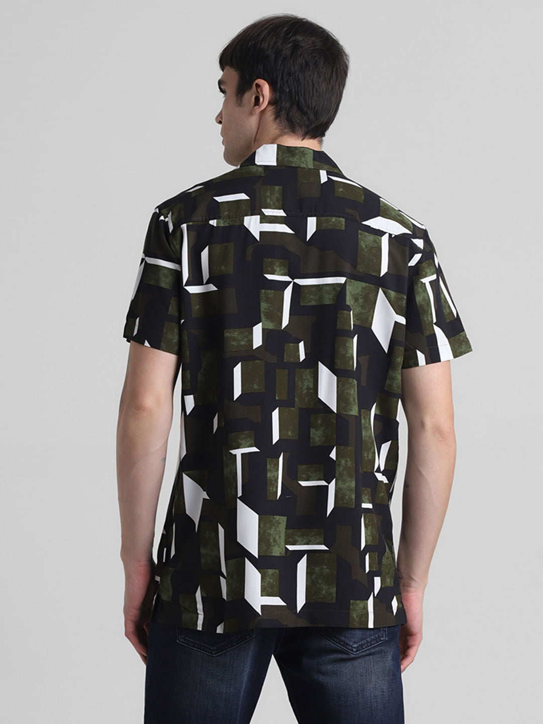 Green Printed Short Sleeves Shirt