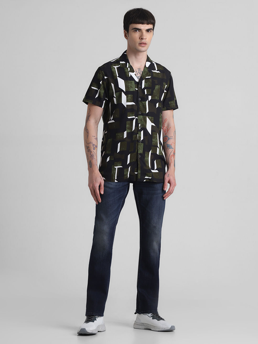 Green Printed Short Sleeves Shirt