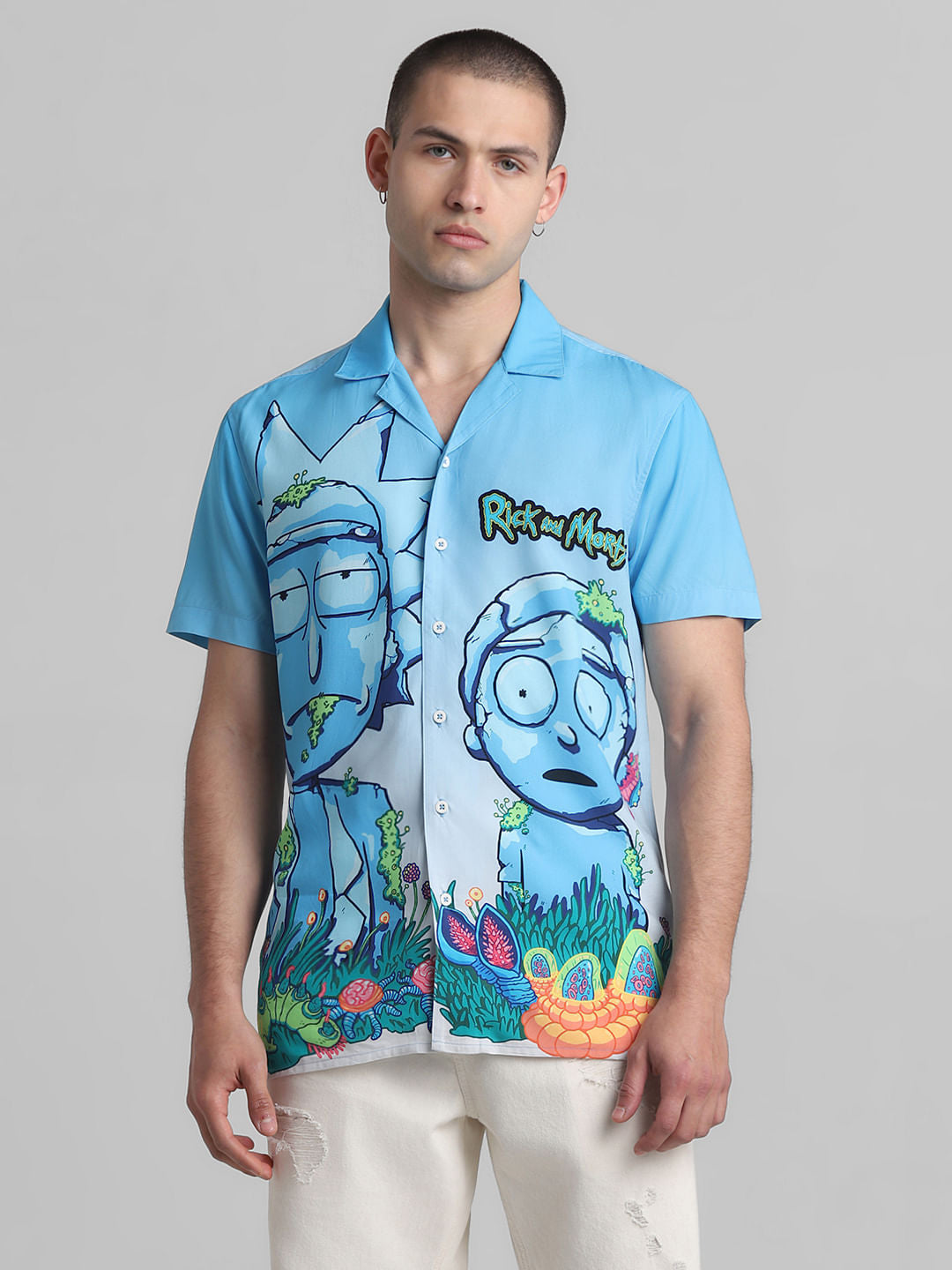 RICK & MORTY Blue Printed Short Sleeves Shirt