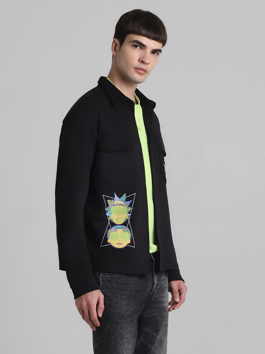 RICK & MORTY Black Printed Knitted Shirt