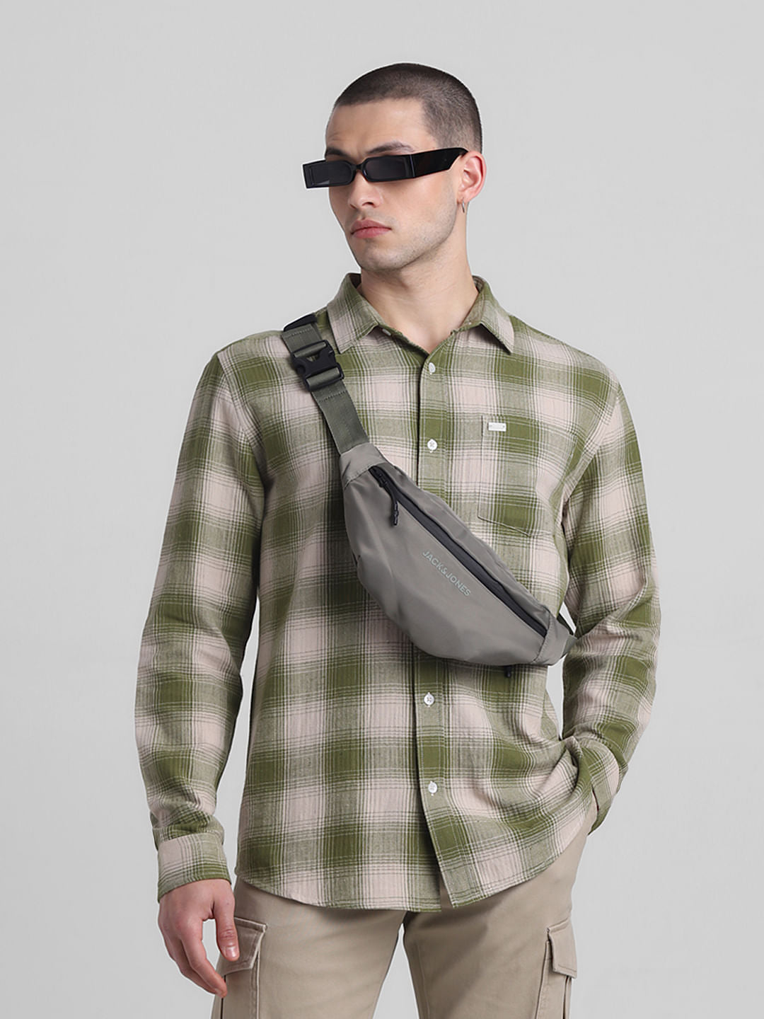 Green Cotton Check Full Sleeves Shirt - S