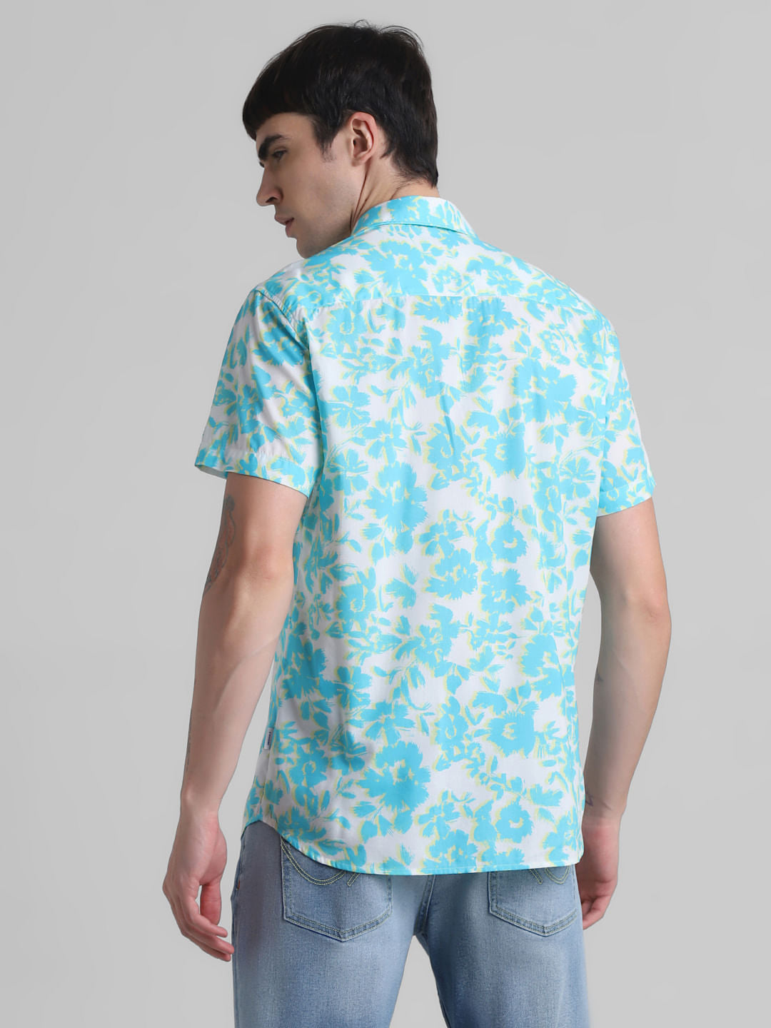 Blue Floral Short Sleeves Shirt