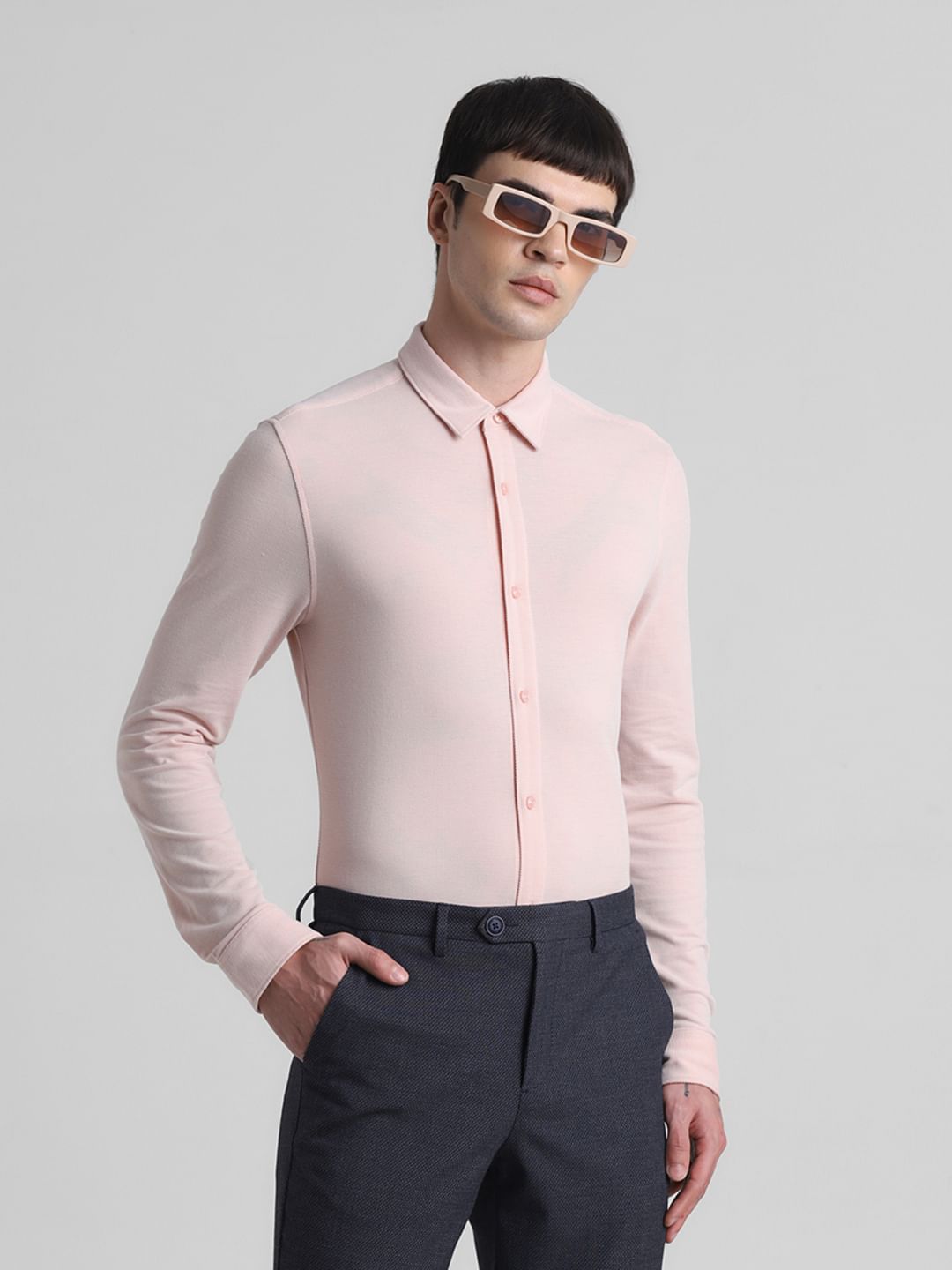 Peach Knit Full Sleeves Shirt - XL