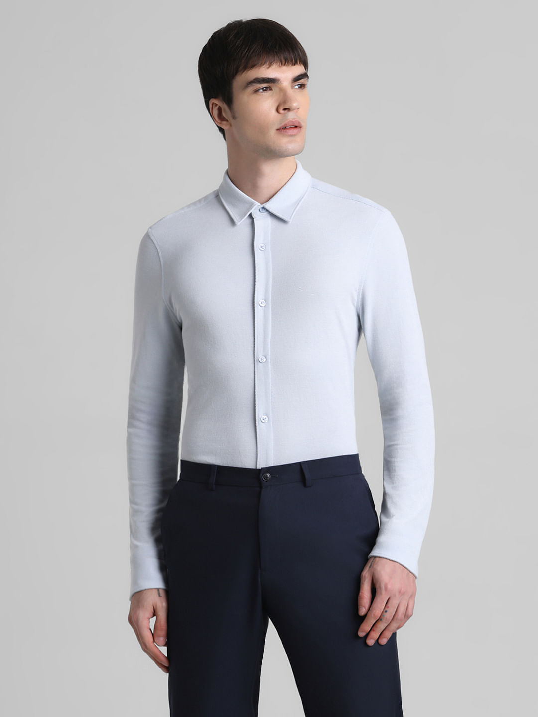 Blue Knit Full Sleeves Shirt