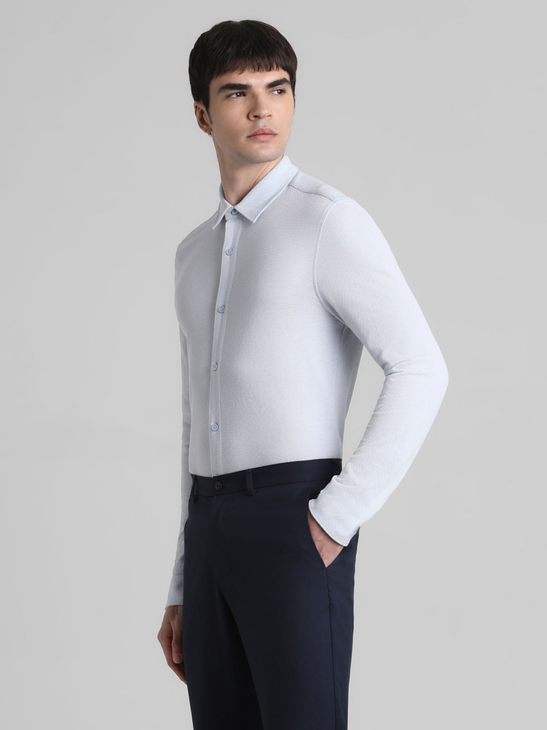 Blue Knit Full Sleeves Shirt