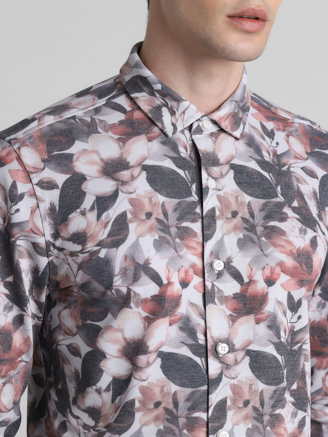 Grey Floral Full Sleeves Shirt