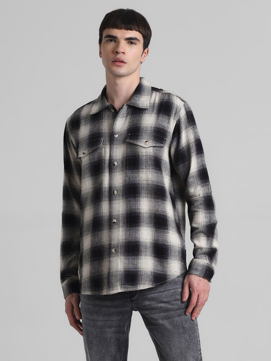 Black Check Oversized Full Sleeves Shirt