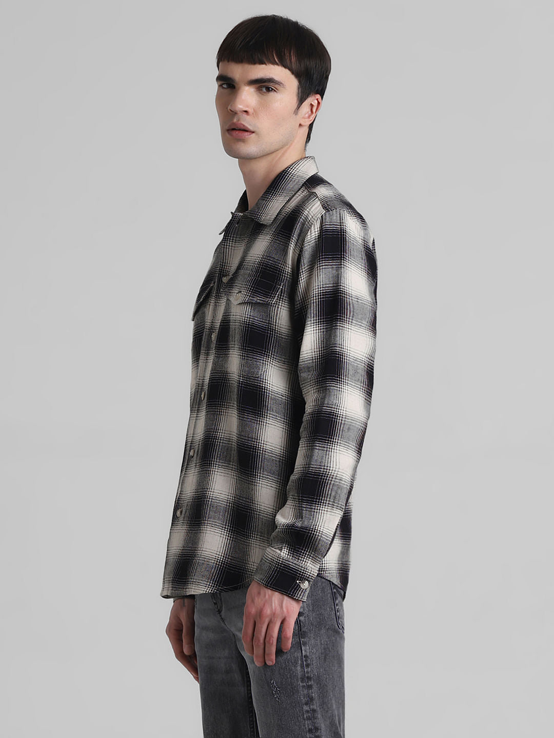 Black Check Oversized Full Sleeves Shirt