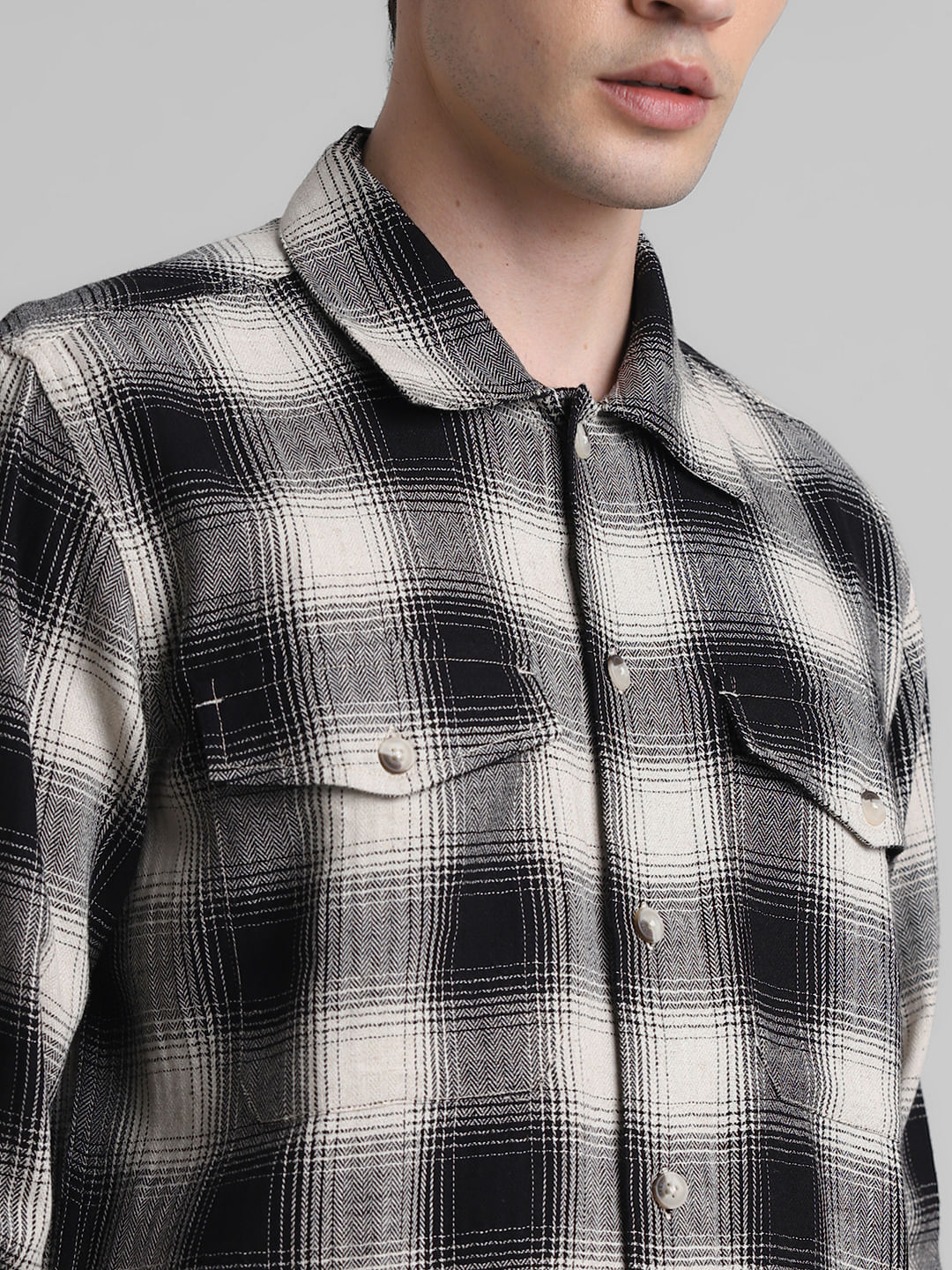 Black Check Oversized Full Sleeves Shirt
