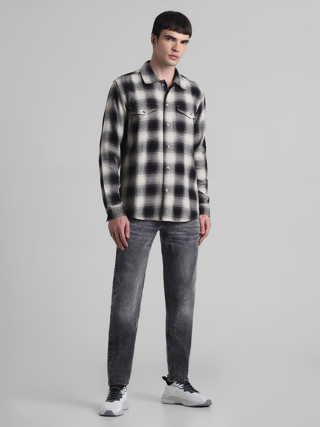 Black Check Oversized Full Sleeves Shirt