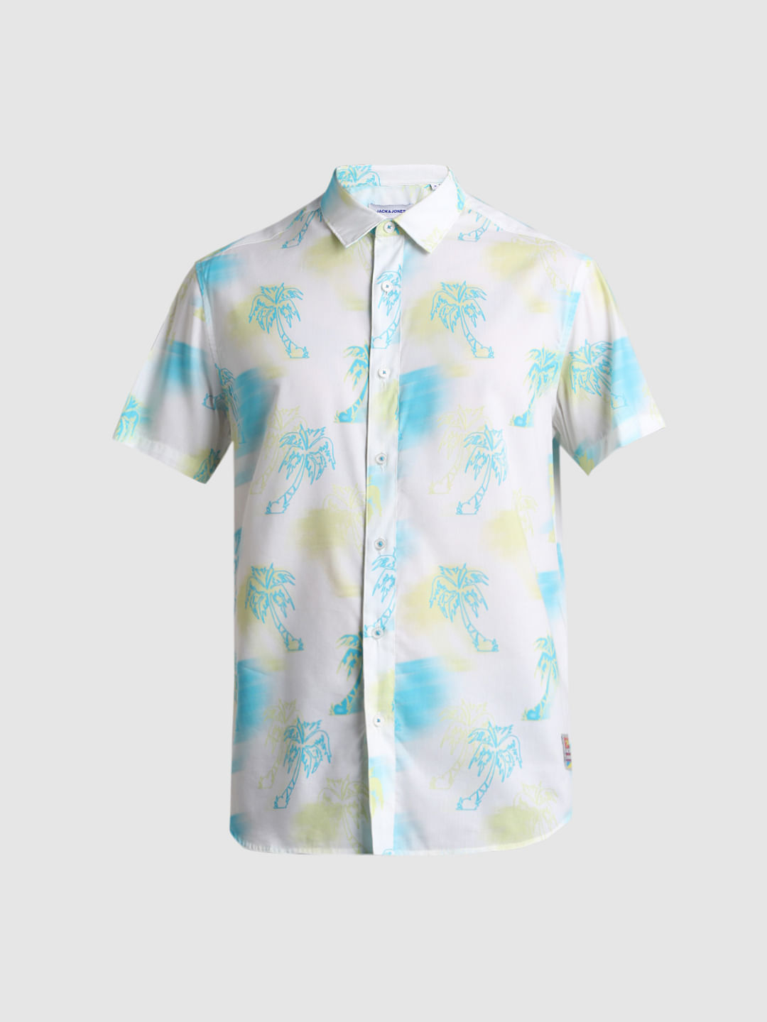 White Tropical Print Short Sleeves Shirt