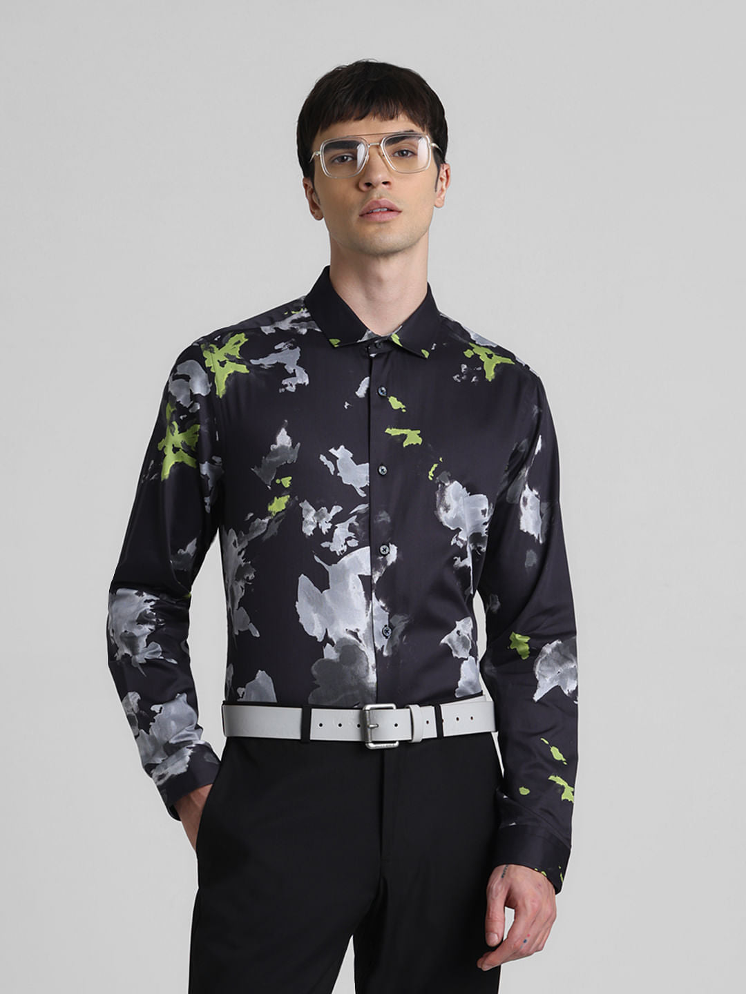 Black Floral Full Sleeves Shirt - S