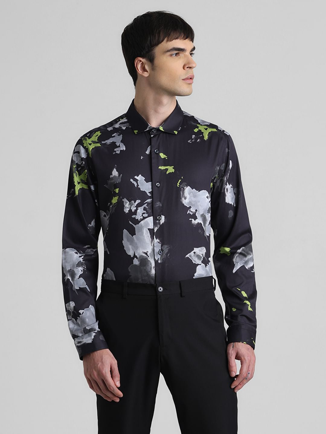 Black Floral Full Sleeves Shirt