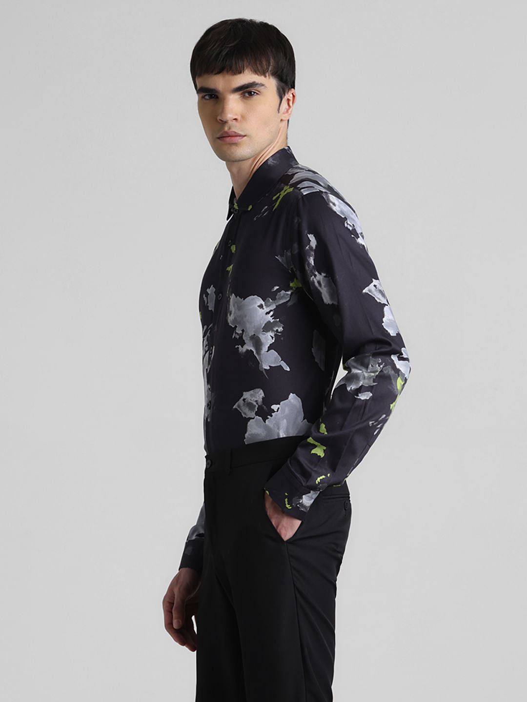 Black Floral Full Sleeves Shirt