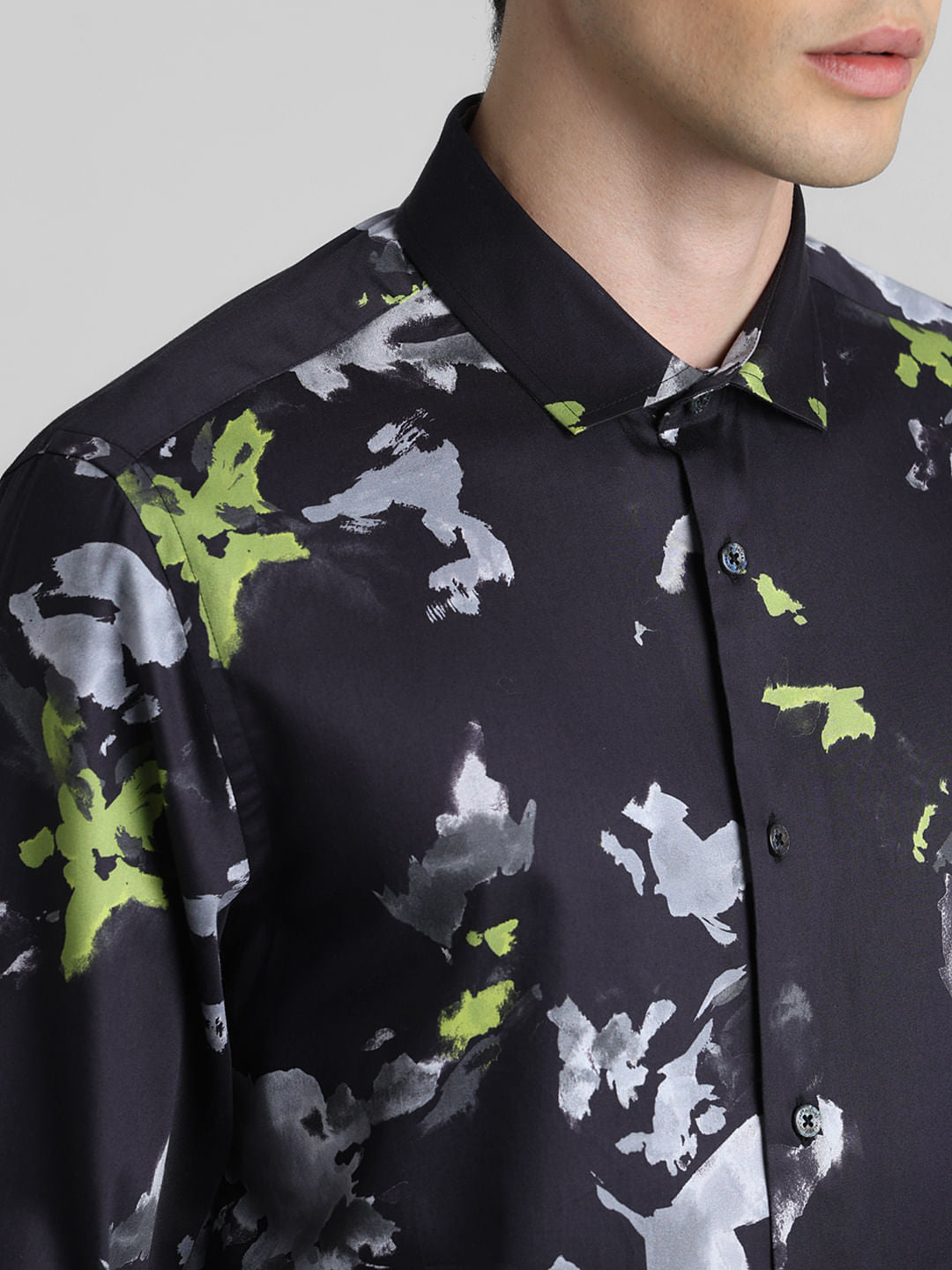 Black Floral Full Sleeves Shirt