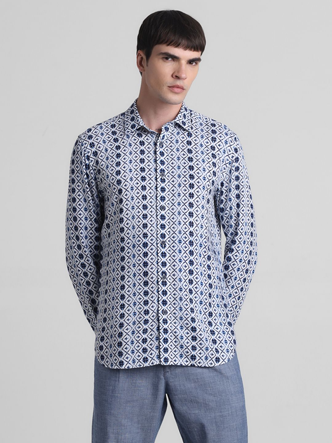 Blue Printed Full Sleeves Shirt