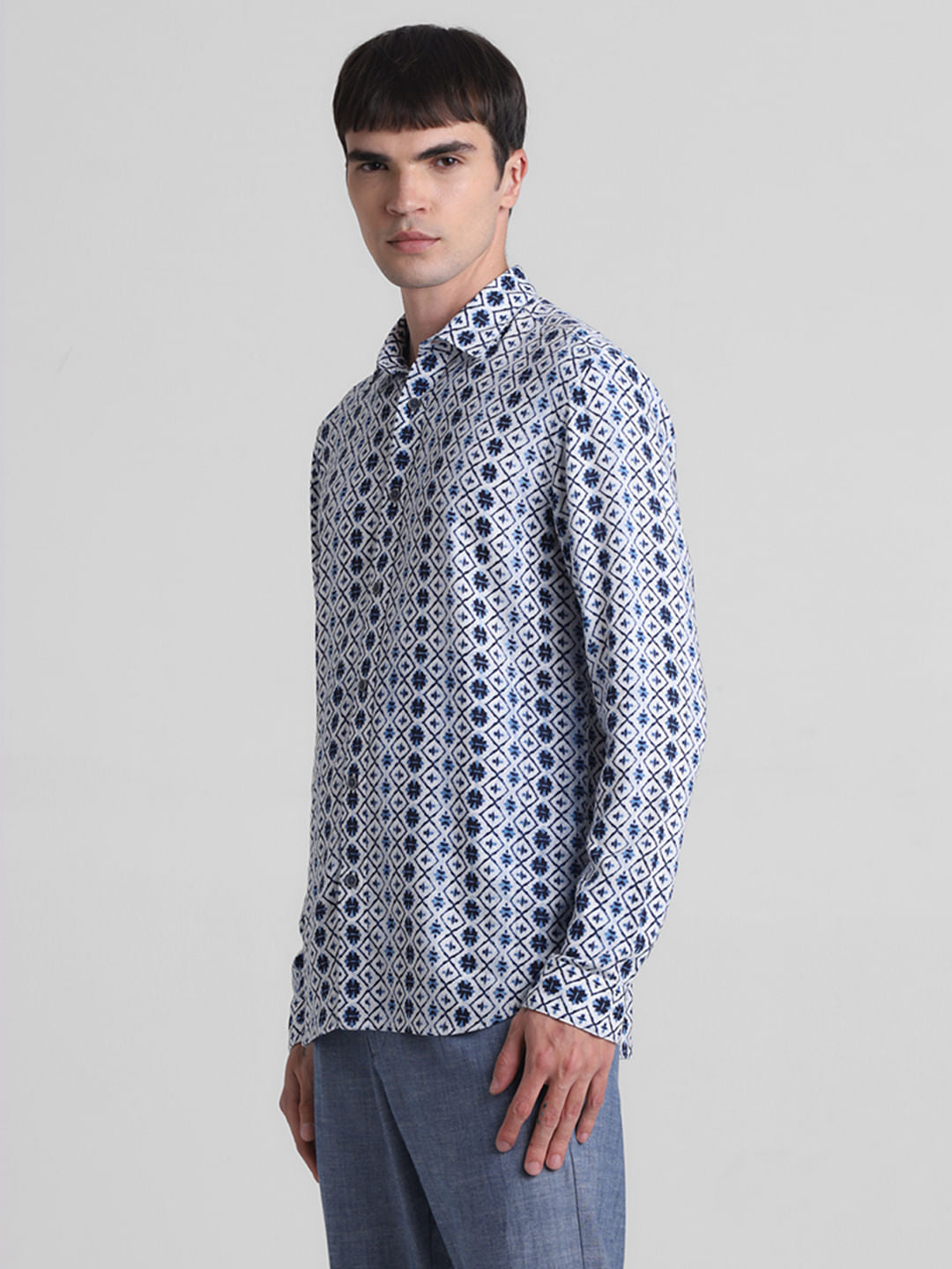 Blue Printed Full Sleeves Shirt