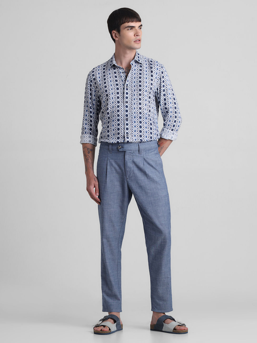 Blue Printed Full Sleeves Shirt