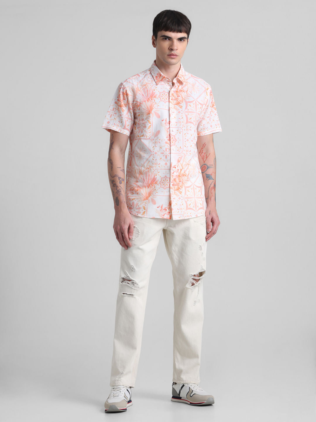 Peach Linen Blend Printed Shirt