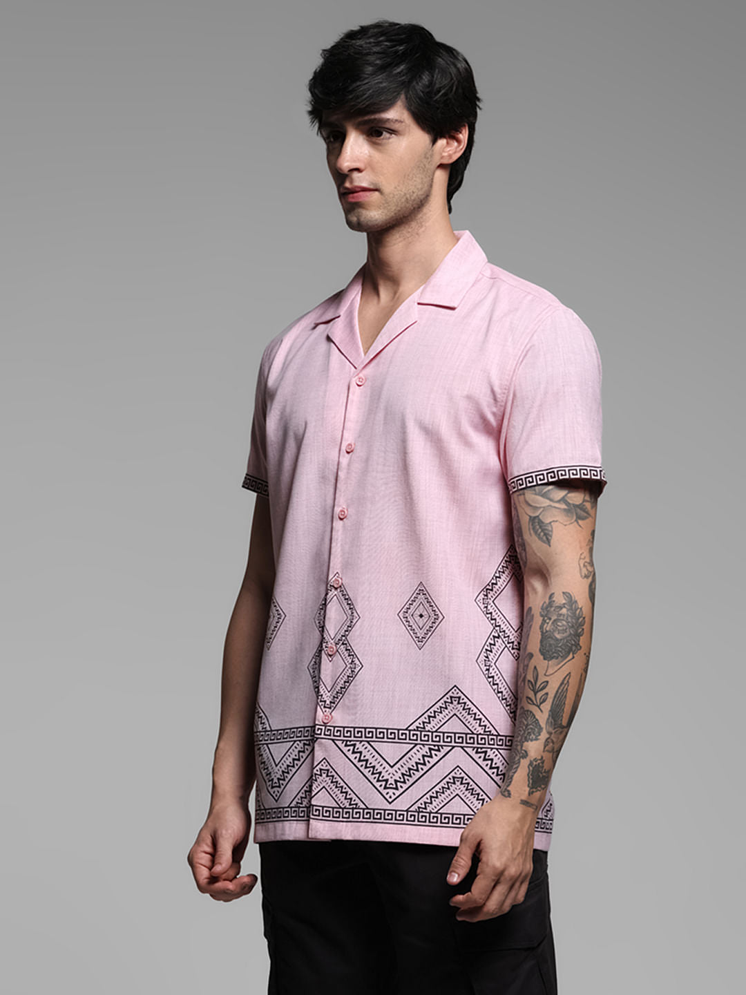 Pink Abstract Print Short Sleeves Shirt