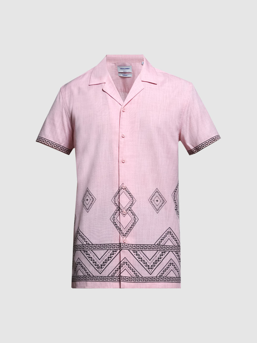 Pink Abstract Print Short Sleeves Shirt