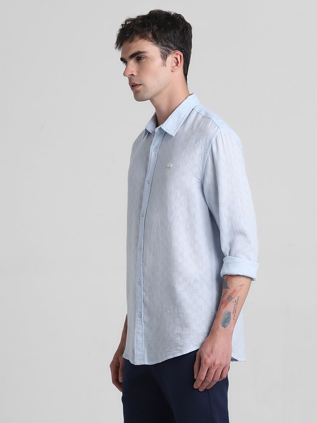 Light Blue Linen Full Sleeves Shirt